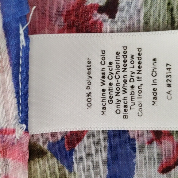 02537 Talbots blue stripes and pink floral semi-sheer L/S blouse M - Picture 9 of 9